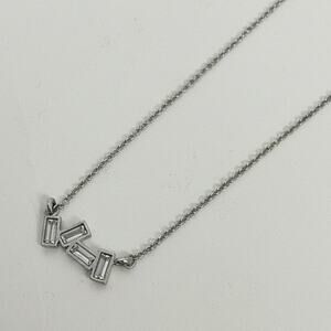 Silver Baguette Bar Rectangular Stone Geometric Chain Necklace